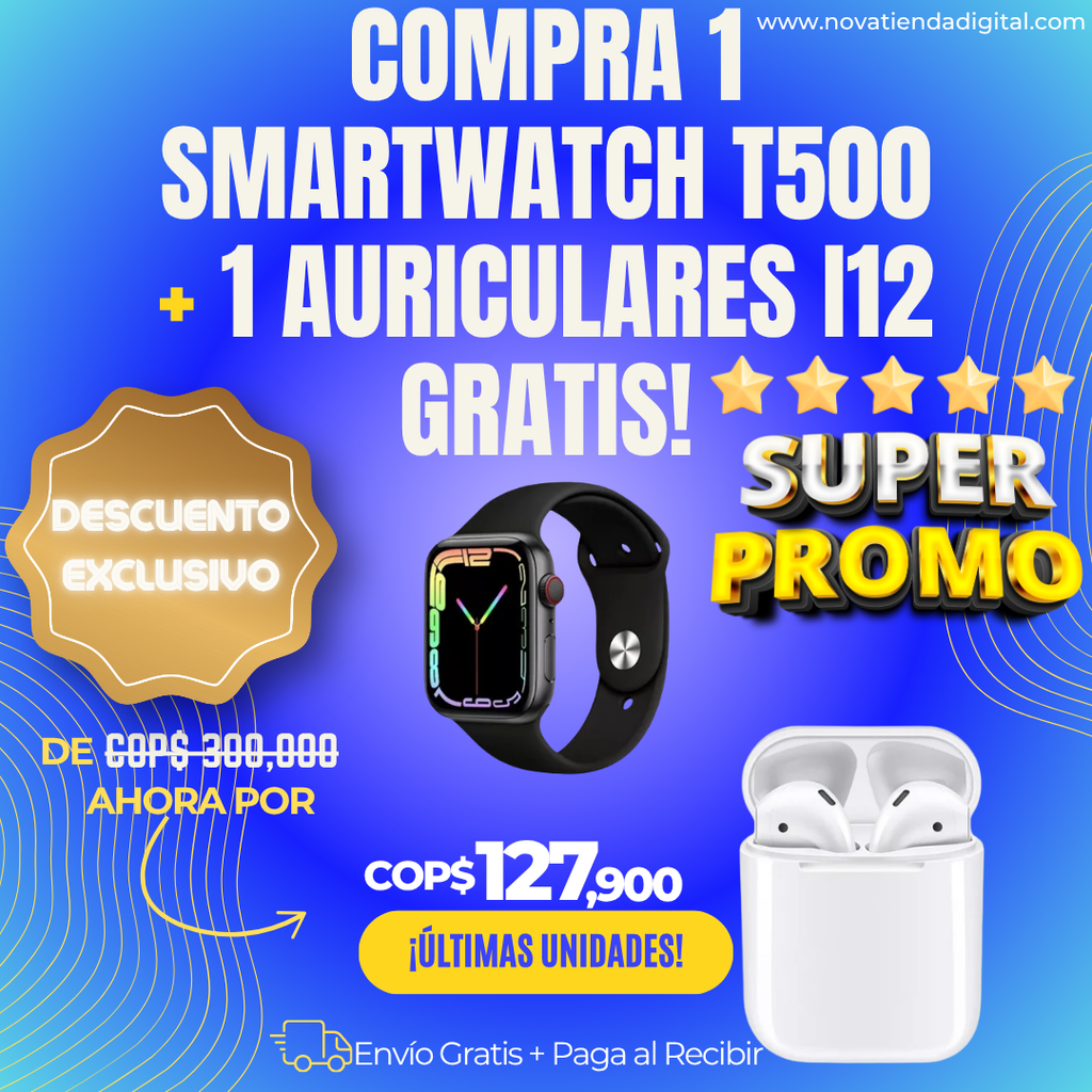 iSOLO HOY! COMBO: 1 Reloj T500 +1 Audífonos i12 GRATÌS!!